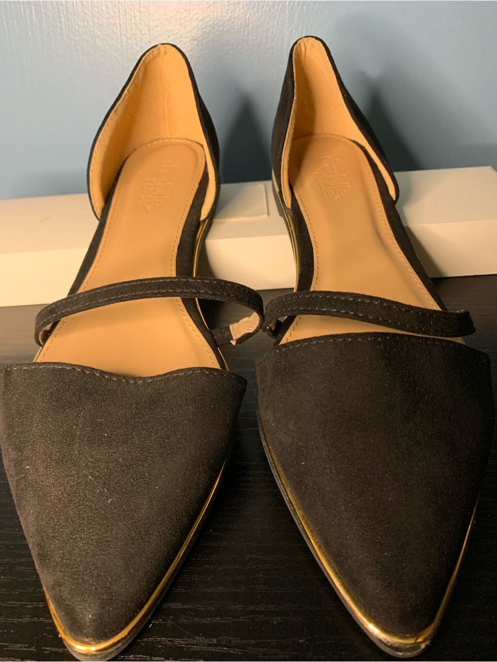 Charlotte Russe Black Pointed D'Orsay Flats with Ankle Strap
